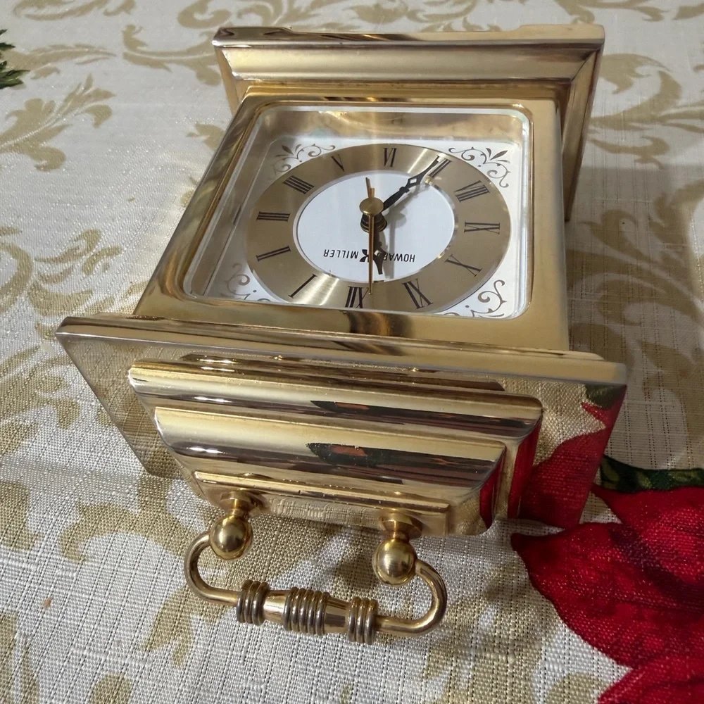 Howard Miller Golden Tone Mantel Alarm Clock Brass
